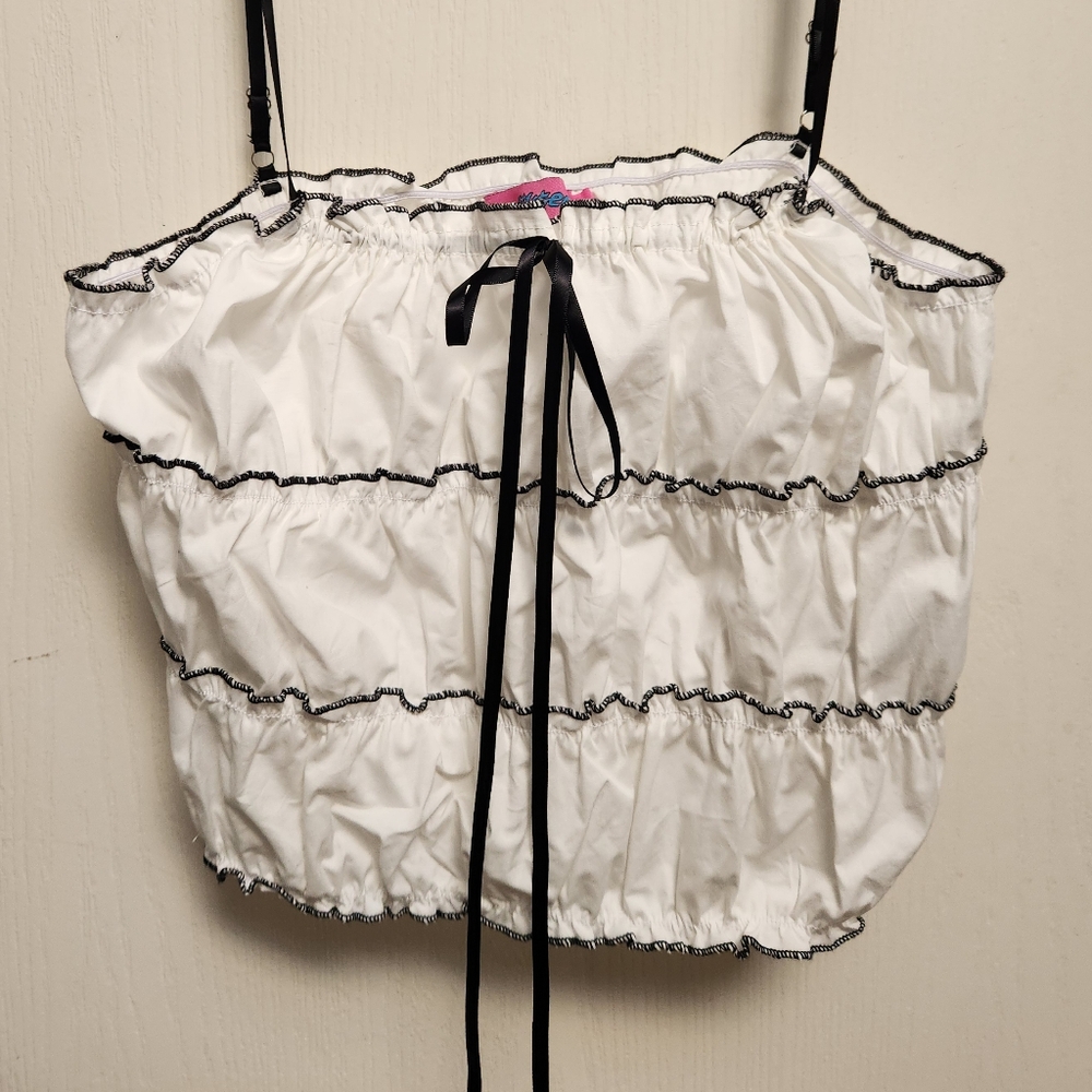 Edikted White Ruffled Camisole with Black Trim